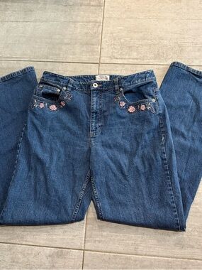 Vintage Northern Reflections Straight Leg Jeans with Pink Floral Embroidery